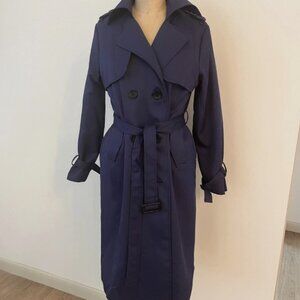 Vibrant Blue Long Trench Coat – Double Breasted – Belted – Classic Silhouette